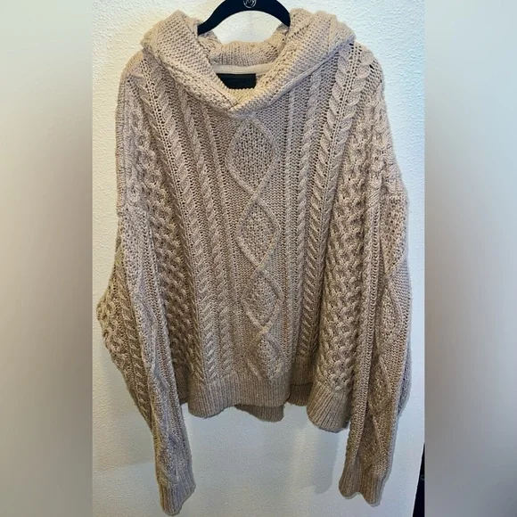 Fear of God Essentials Men's Beige Cable Knit Hoodie - Picture 3 of 9